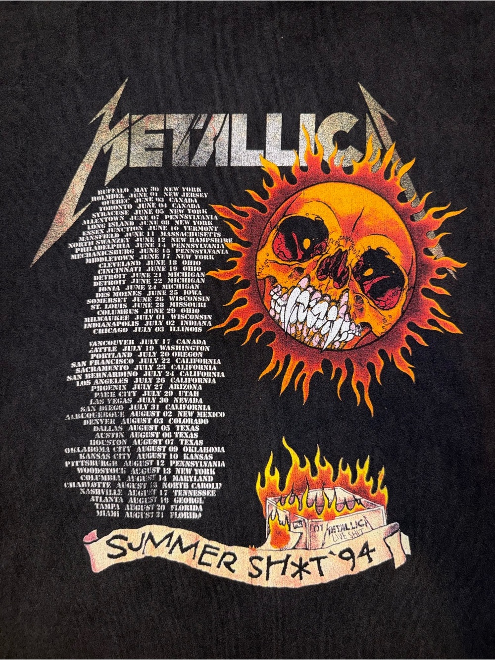 Metallica Skull Tour Tee L Vintage Wash Black Band Shirt Front Back - Picture 4 of 5